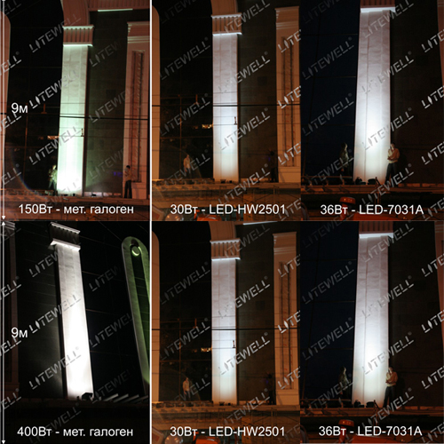 Сравнение светодиодных прожекторов LITEWELL с металлогалогенными